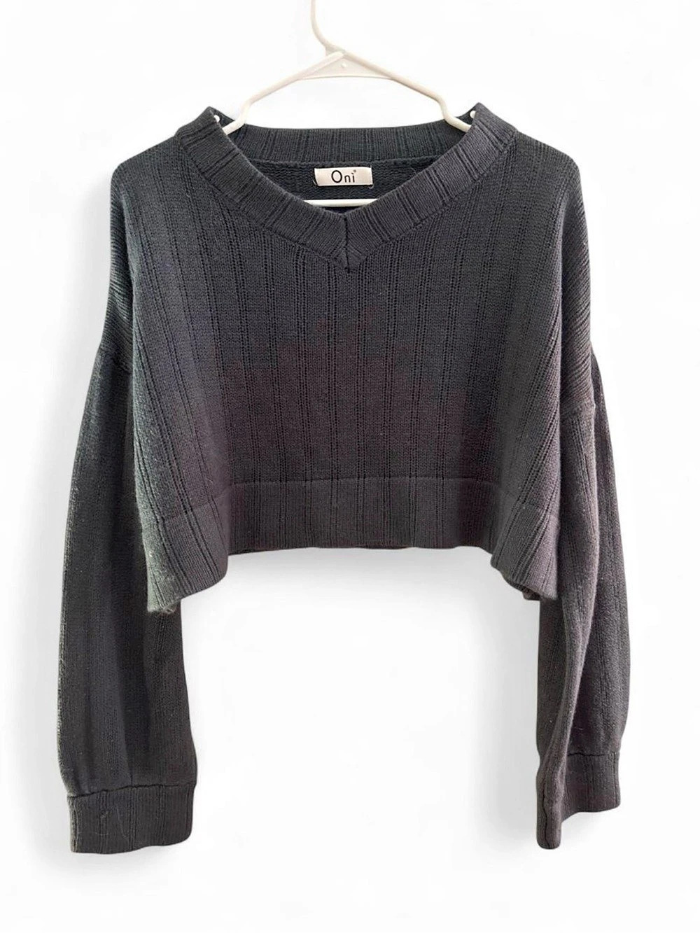 Oni Cropped Knit Sweater in Black Like New